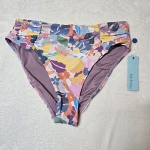 Birdsong Ruched High-Waist Bikini Bottom Miami Vice Size Large Floral Print